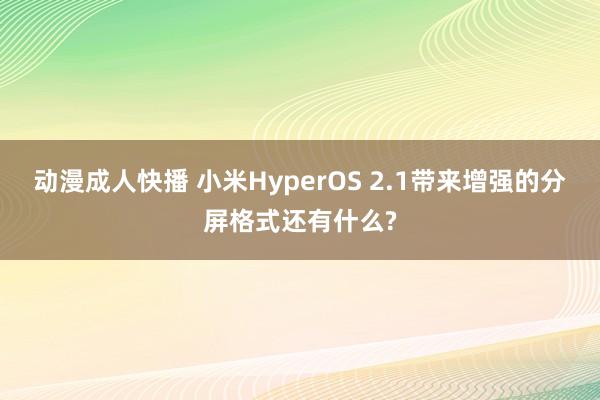 动漫成人快播 小米HyperOS 2.1带来增强的分屏格式还