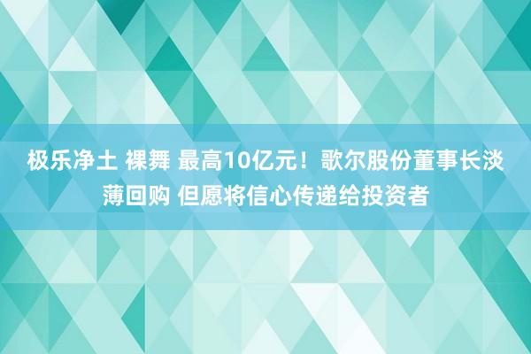 极乐净土 裸舞 最高10亿元！歌尔股份董事长淡薄回购 但愿将信心传递给投资者
